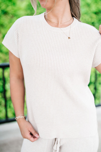 Comfort Breeze Ribbed Sweater Top - Warm Grey