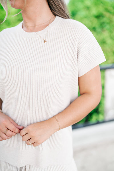 Comfort Breeze Ribbed Sweater Top - Warm Grey