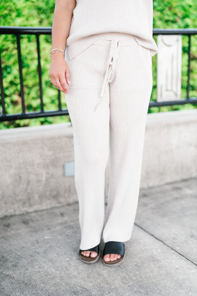Comfort Breeze Ribbed Wide Leg Pant - Warm Grey