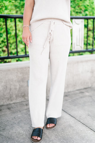Comfort Breeze Ribbed Wide Leg Pant - Warm Grey