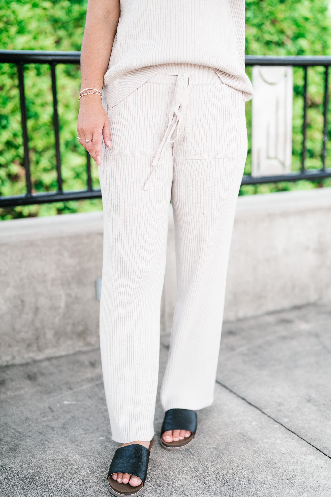 Comfort Breeze Ribbed Wide Leg Pant - Warm Grey