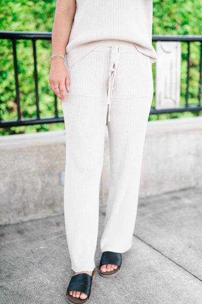 Comfort Breeze Ribbed Wide Leg Pant - Warm Grey