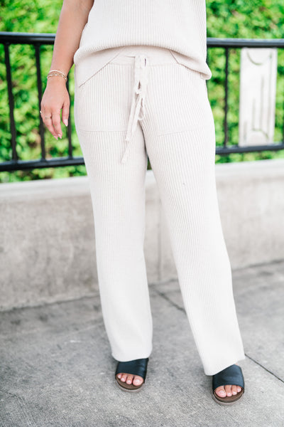 Comfort Breeze Ribbed Wide Leg Pant - Warm Grey