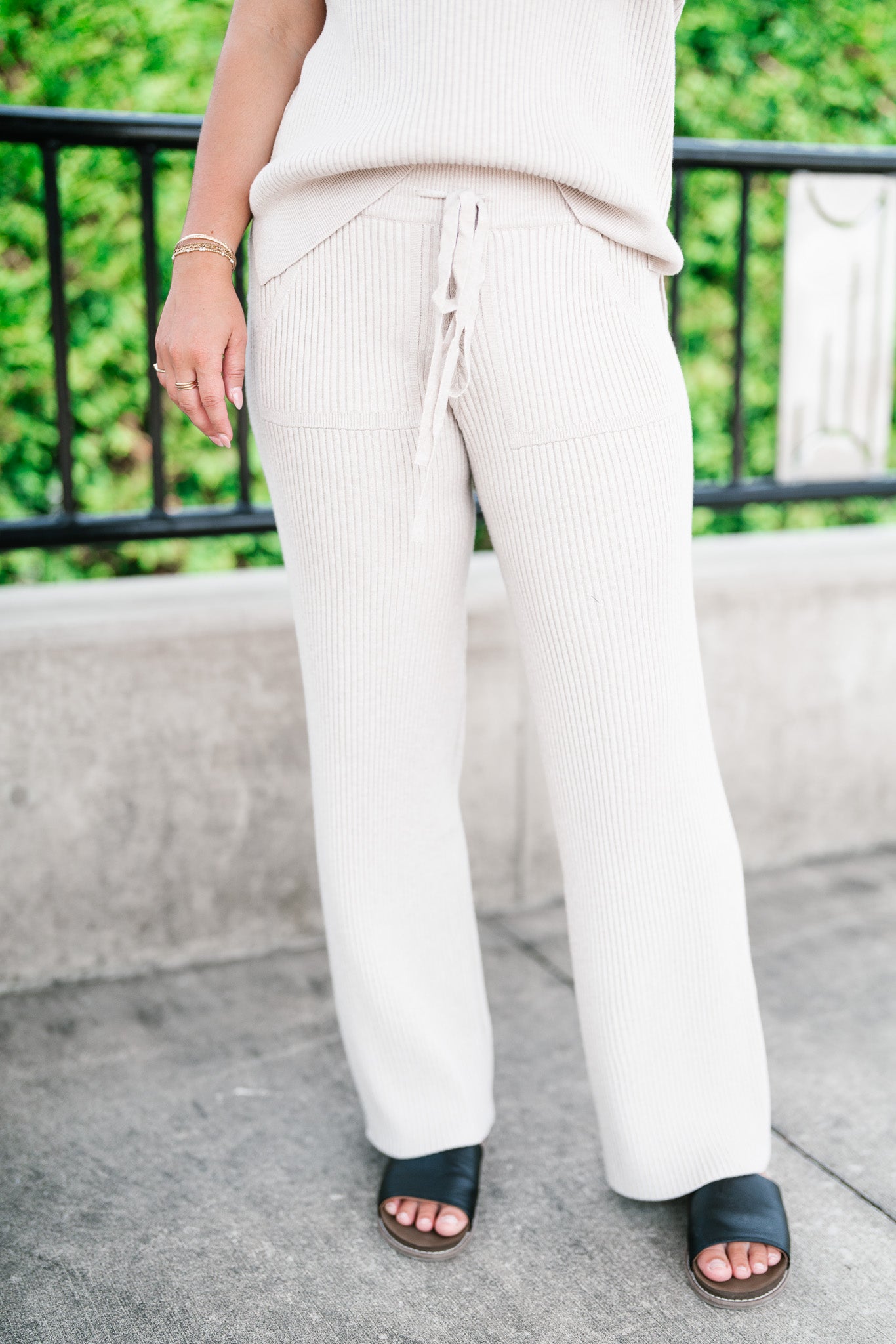 Comfort Breeze Ribbed Wide Leg Pant - Warm Grey
