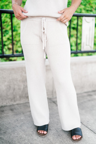 Comfort Breeze Ribbed Wide Leg Pant - Warm Grey