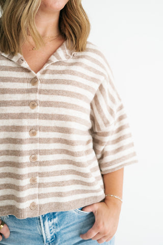 Weekend Stripe Knit Cardigan - Light Mocha