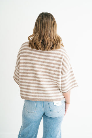 Weekend Stripe Knit Cardigan - Light Mocha