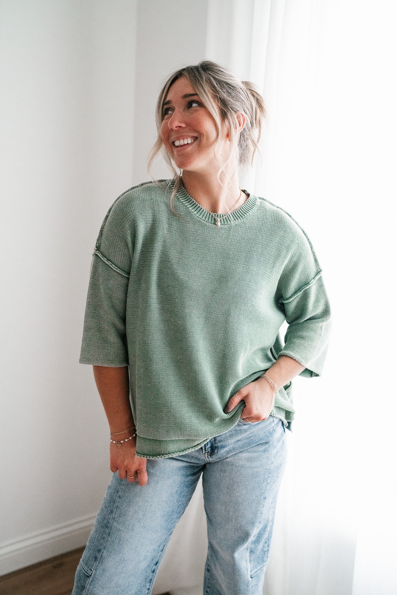 Evening Stroll Sweater Top - Juniper Green