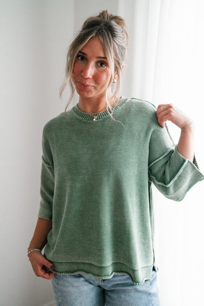 Evening Stroll Sweater Top - Juniper Green