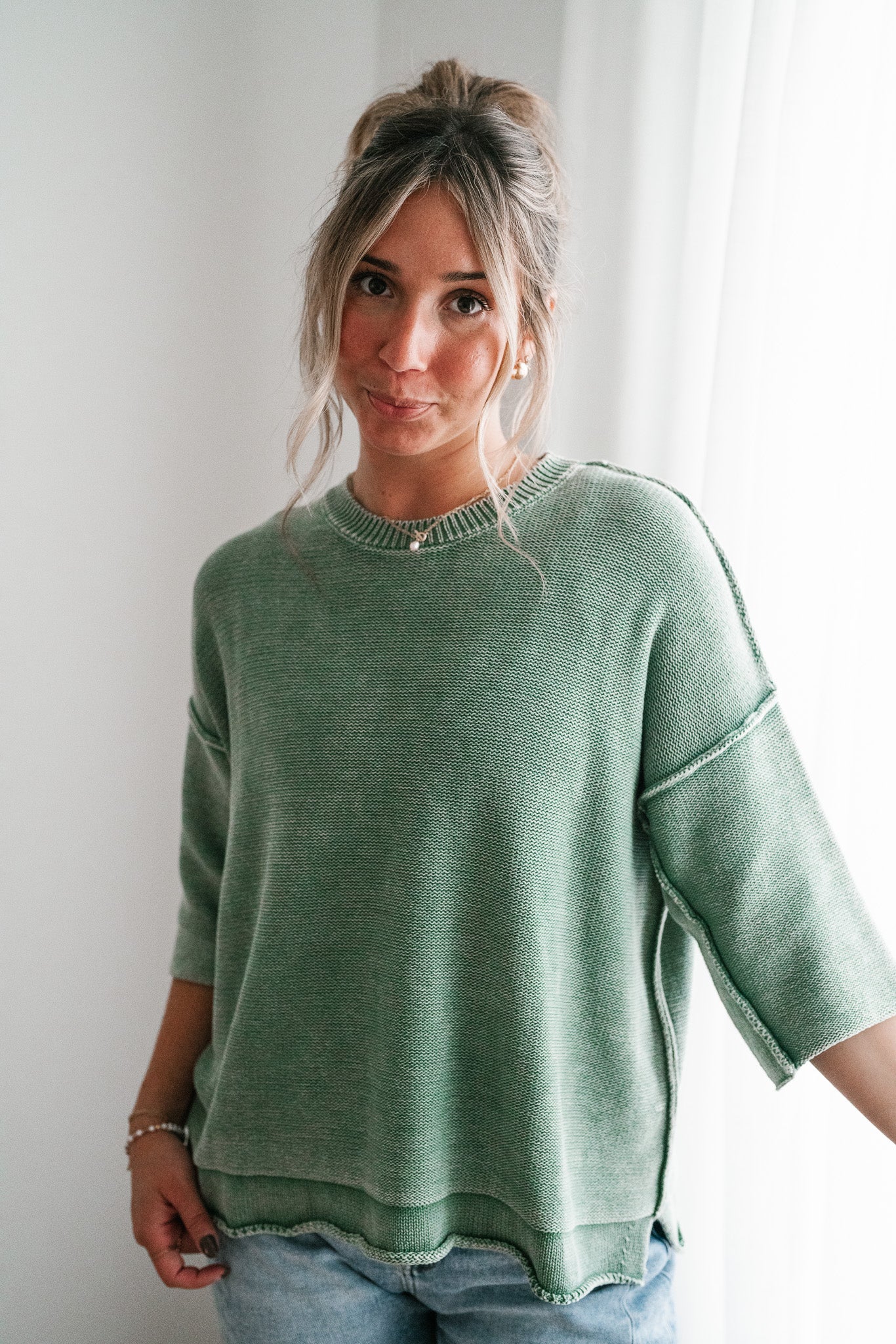 Evening Stroll Sweater Top - Juniper Green