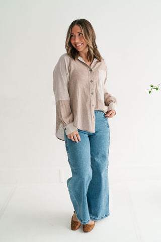 Spring Breeze Stripe Button Up Top