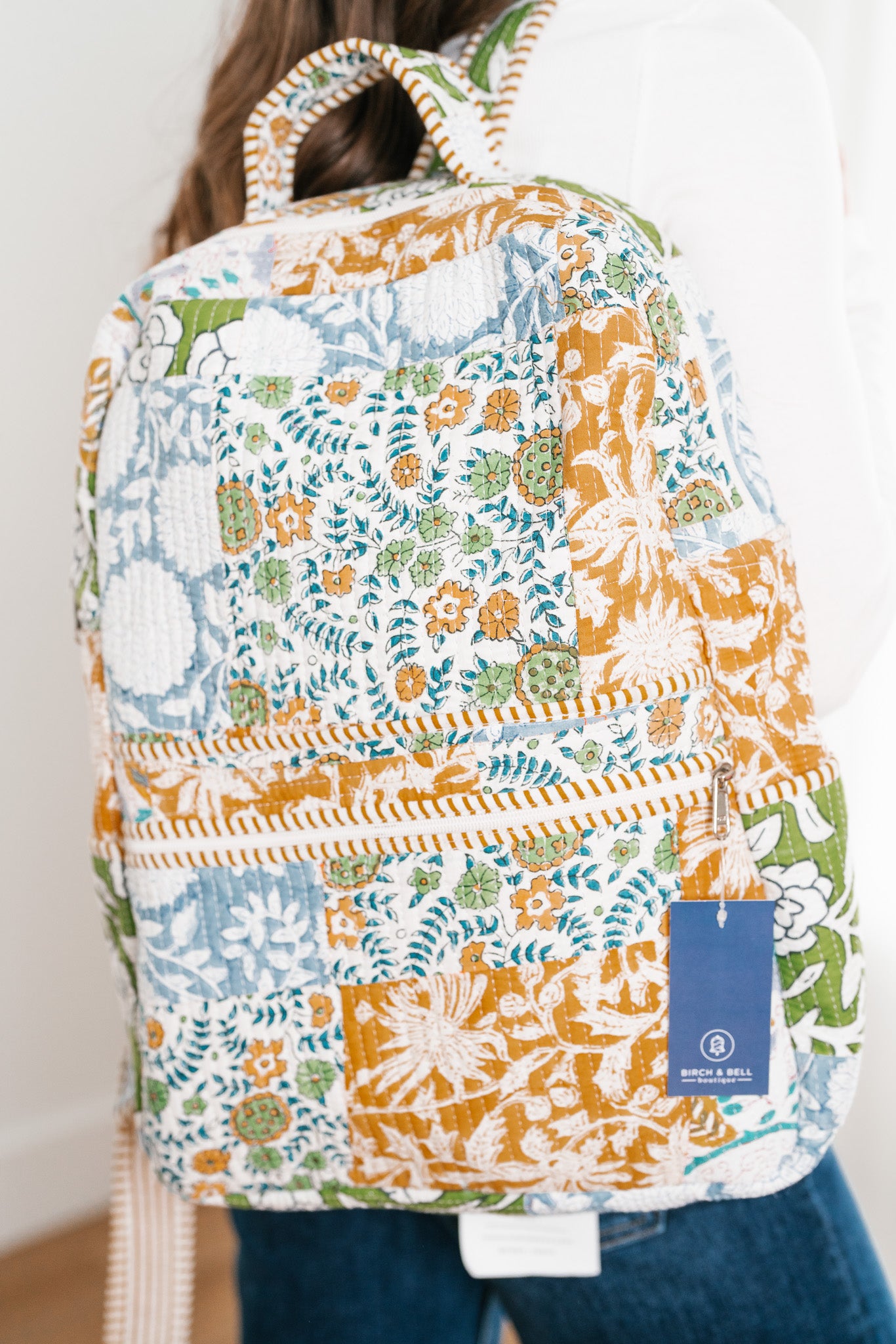 Sally Patchwork Book Bag - Blue