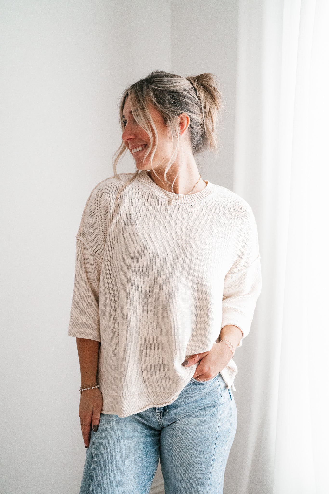 Evening Stroll Sweater Top - Cream