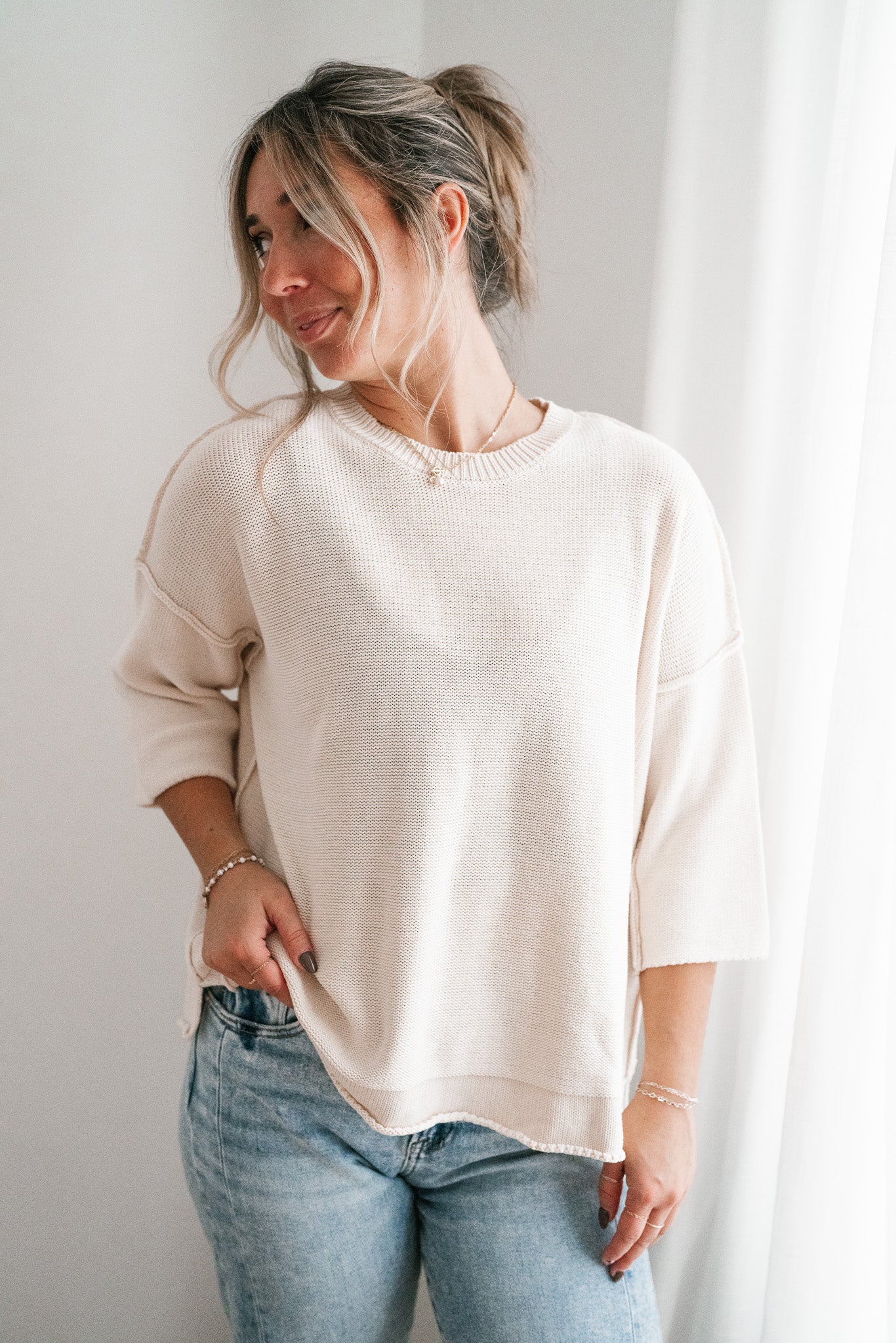 Evening Stroll Sweater Top - Cream