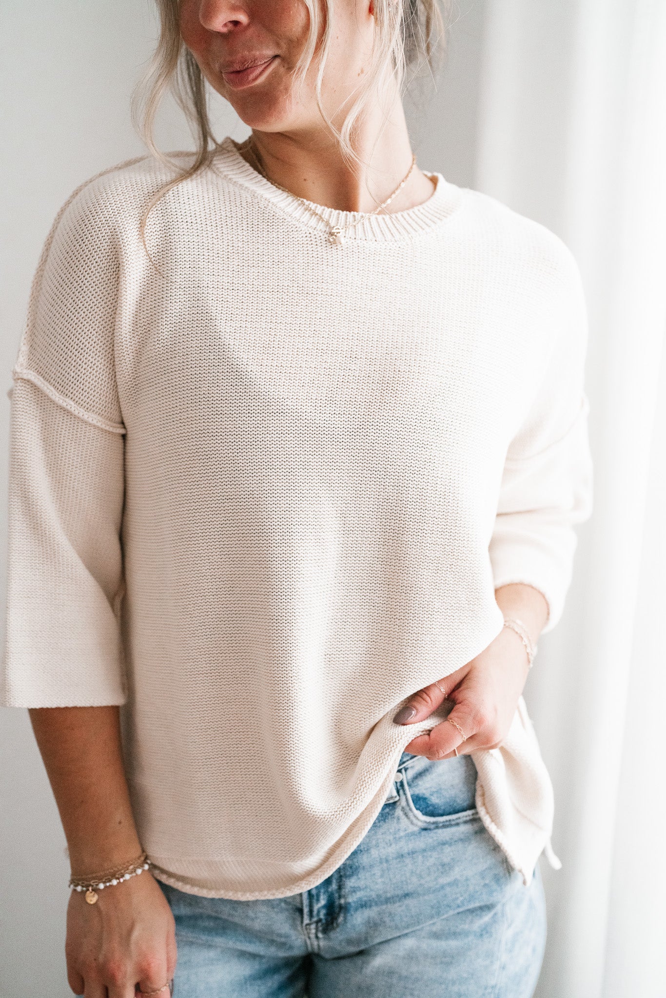 Evening Stroll Sweater Top - Cream