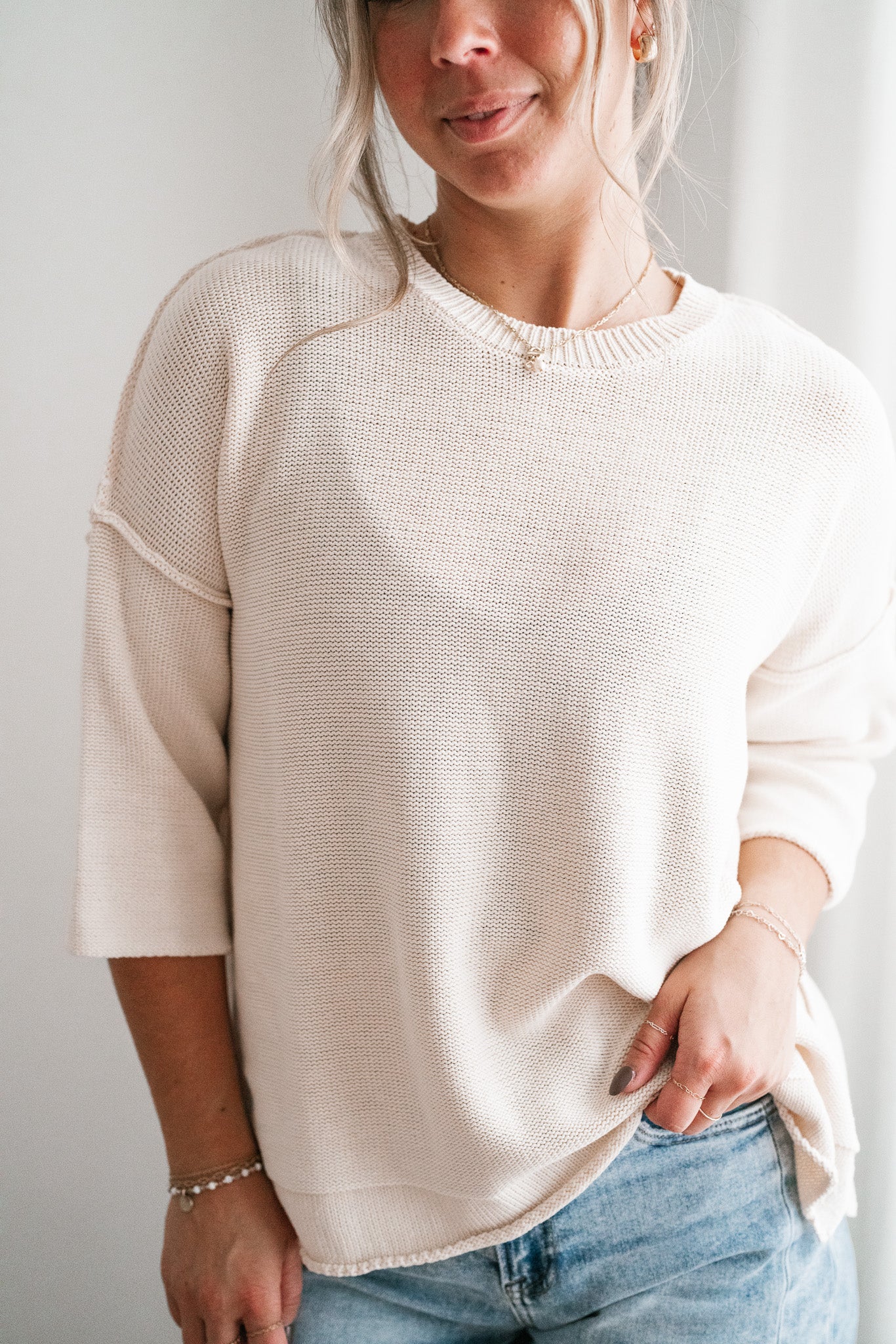 Evening Stroll Sweater Top - Cream