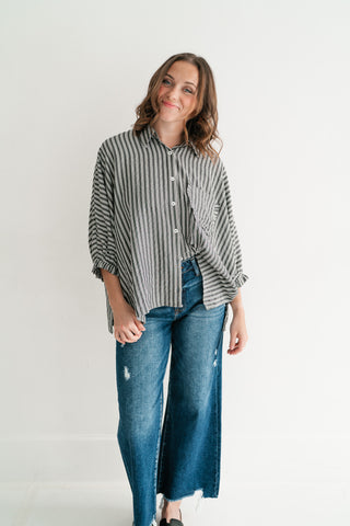 Harbor Lines Ruffled Button-Up Shirt
