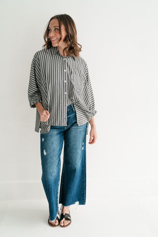 Harbor Lines Ruffled Button-Up Shirt