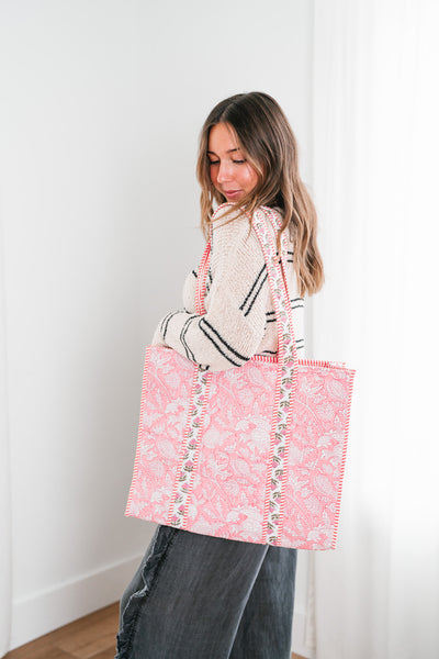 Valentina Patchwork Tote Bag - Pink