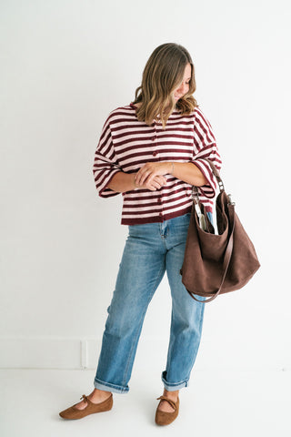 Weekend Stripe Knit Cardigan - Burgundy