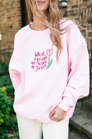 What A Friend We Have Oversized Crewneck - Bubblegum