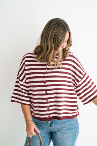 Weekend Stripe Knit Cardigan - Burgundy