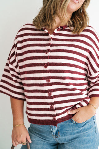 Weekend Stripe Knit Cardigan - Burgundy