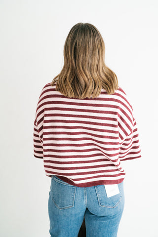 Weekend Stripe Knit Cardigan - Burgundy