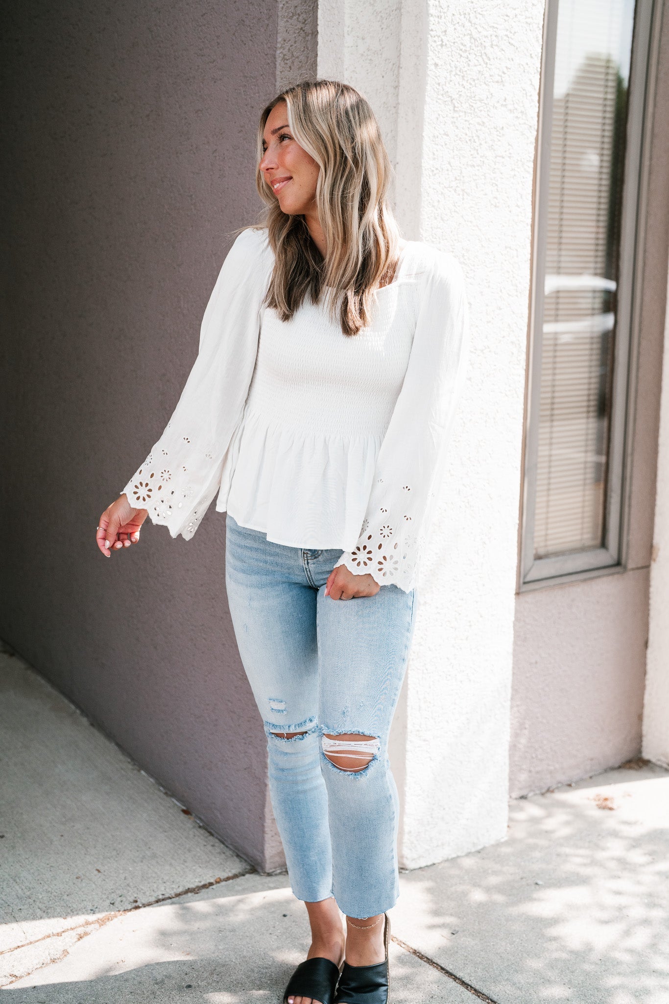 Arwen Eyelet Sleeve Smocked Top