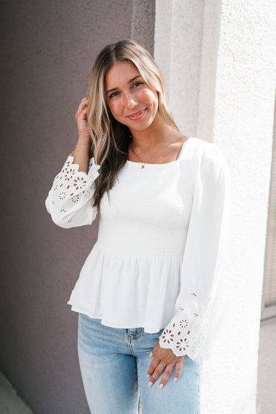 Arwen Eyelet Sleeve Smocked Top
