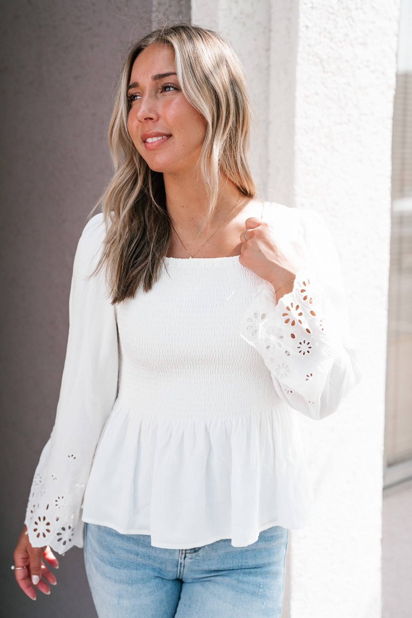 Arwen Eyelet Sleeve Smocked Top
