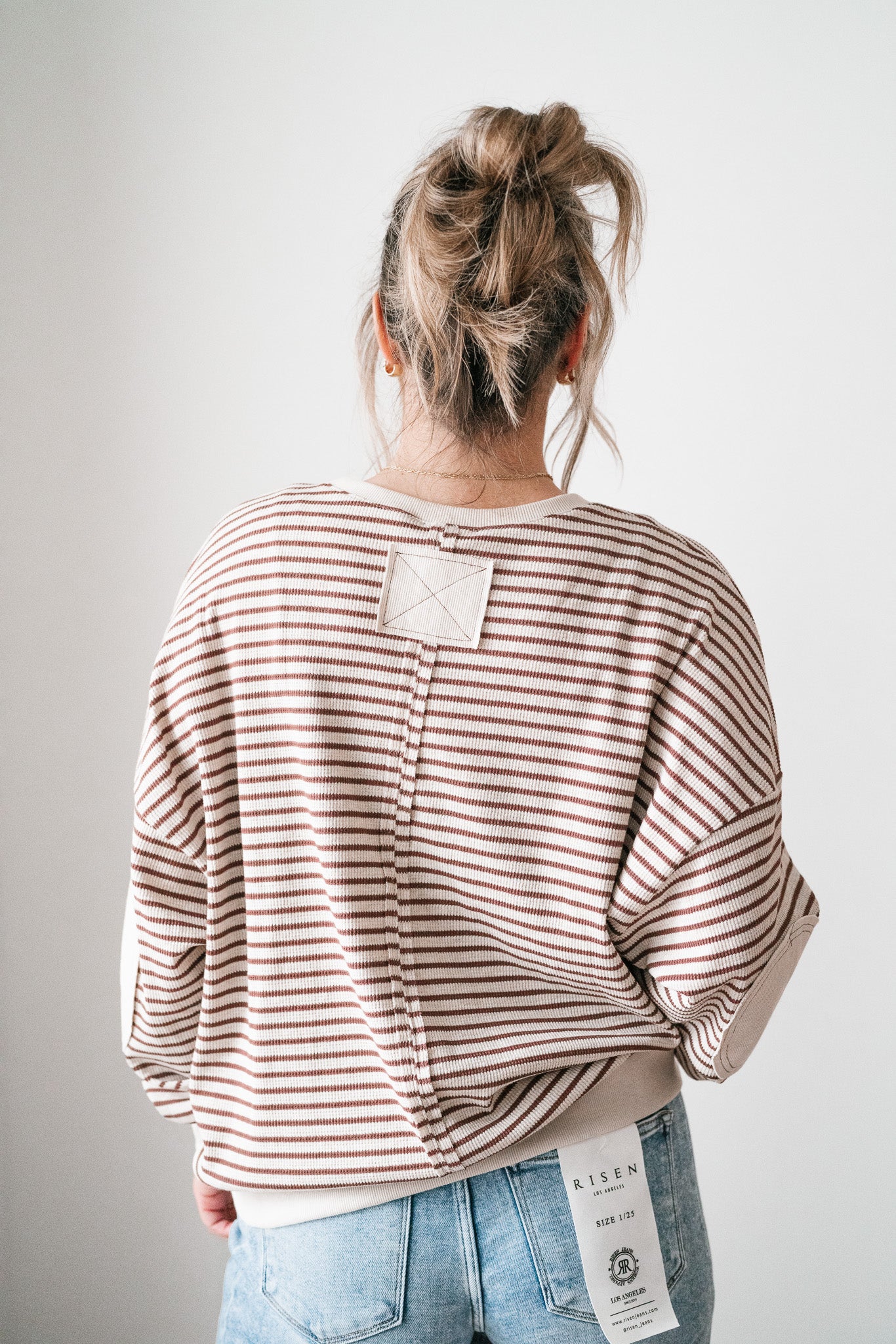 Monday Morning Waffle Knit Striped Long Sleeve Top - Coffee