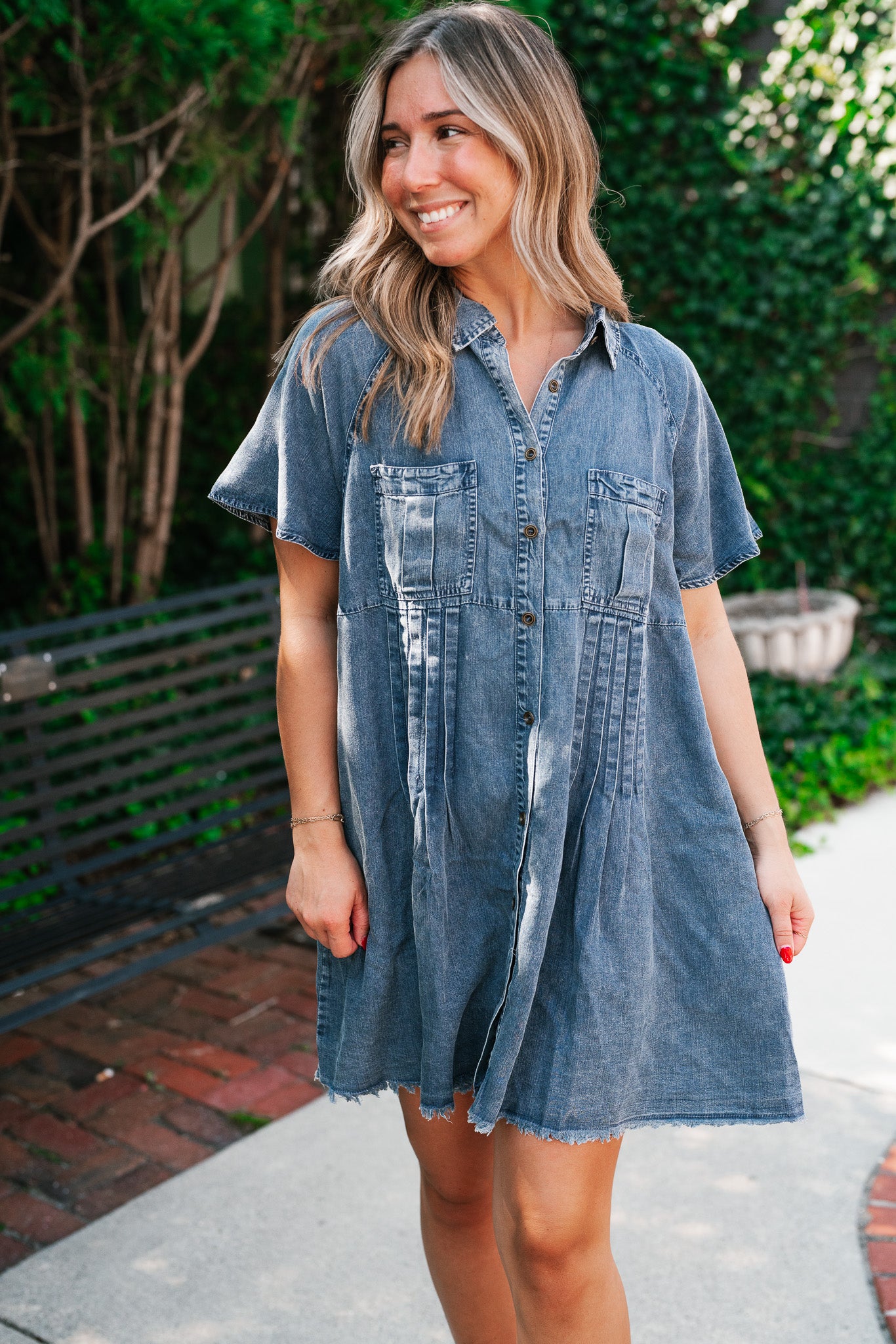 First Impression Frayed Hem Denim Dress