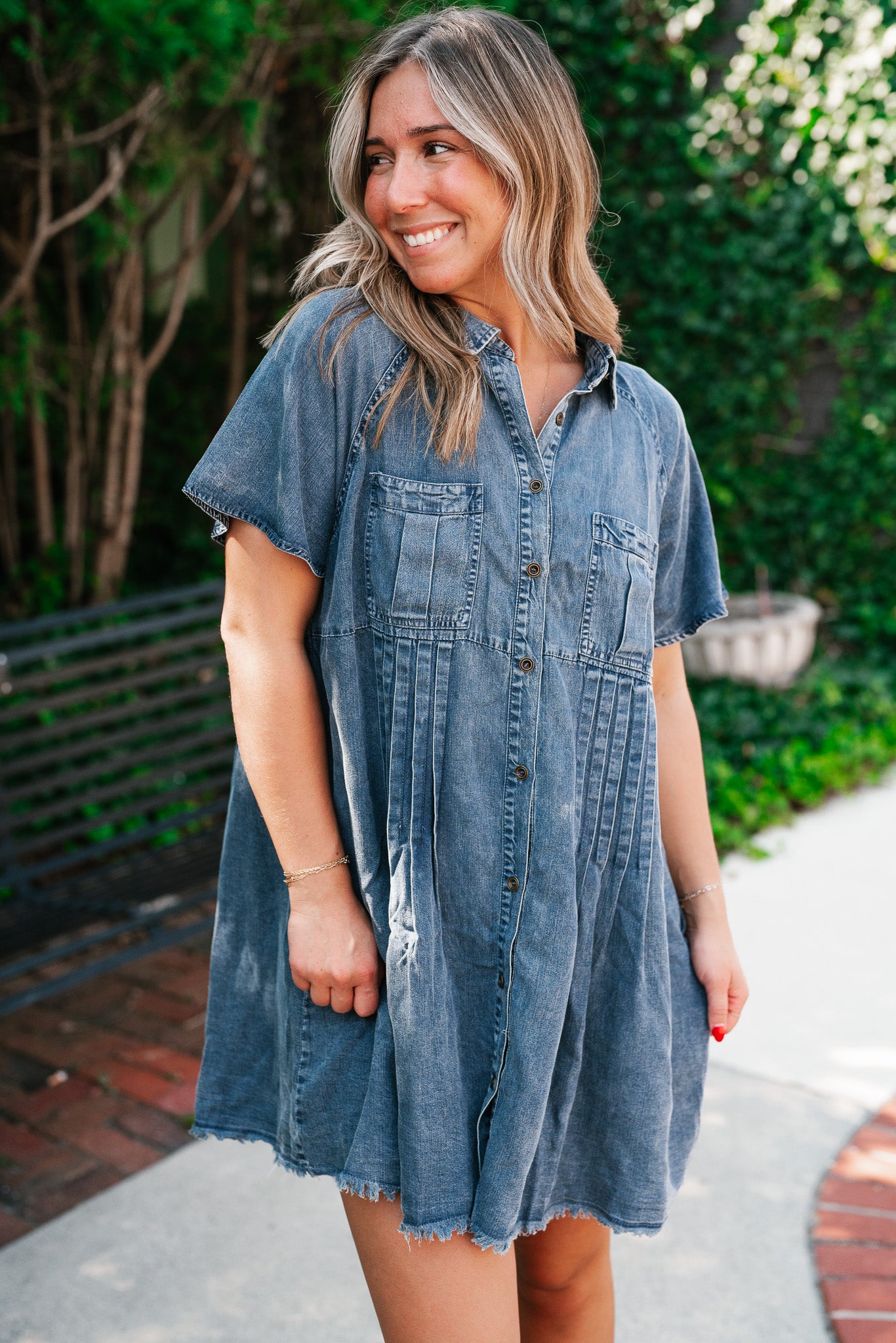 First Impression Frayed Hem Denim Dress