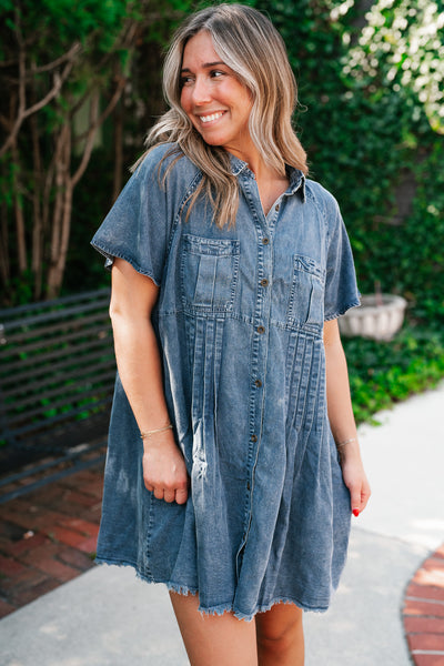 First Impression Frayed Hem Denim Dress