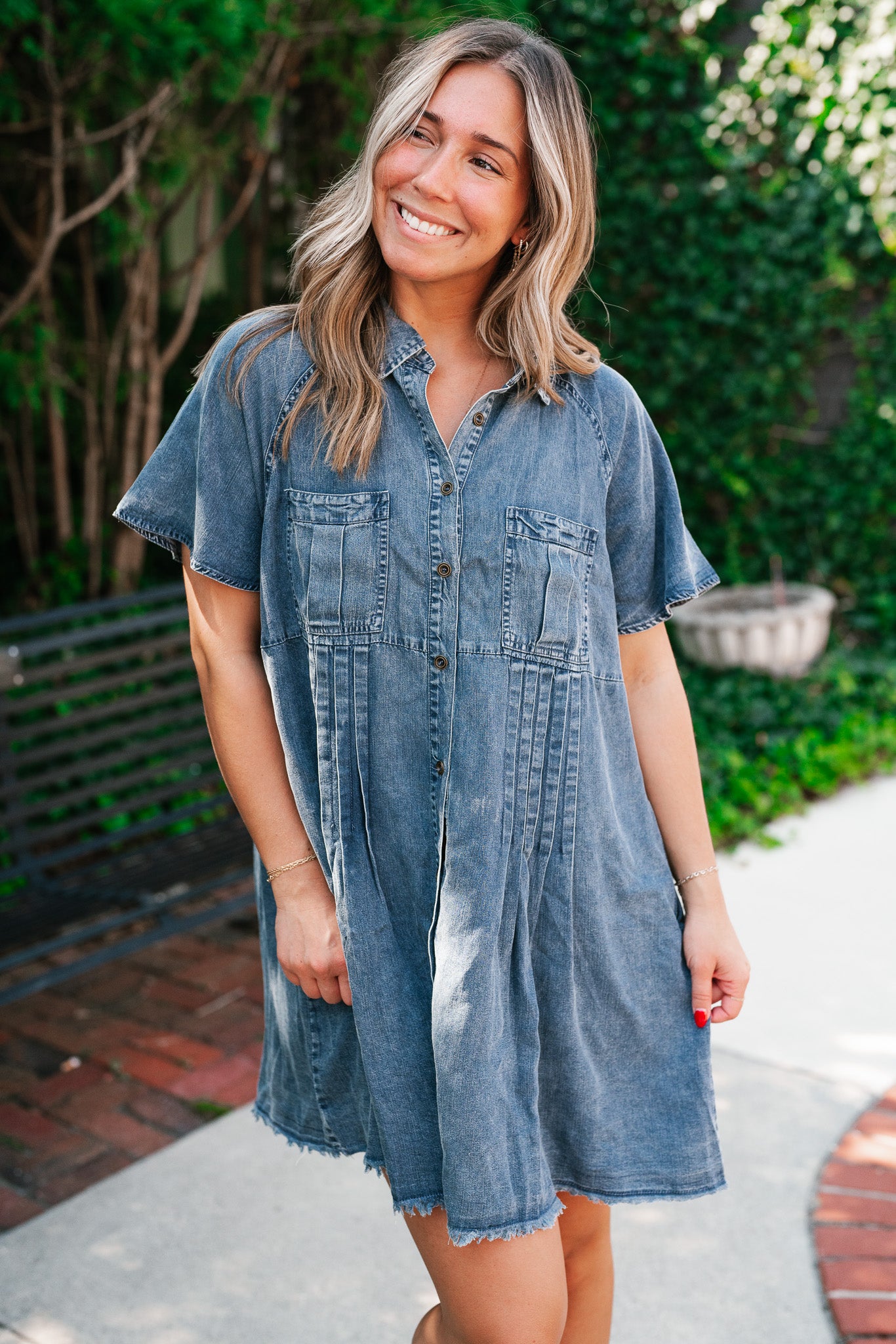 First Impression Frayed Hem Denim Dress