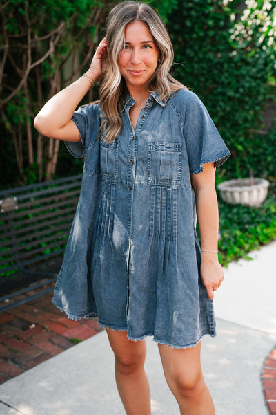 First Impression Frayed Hem Denim Dress