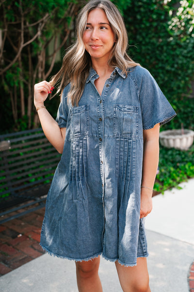 First Impression Frayed Hem Denim Dress