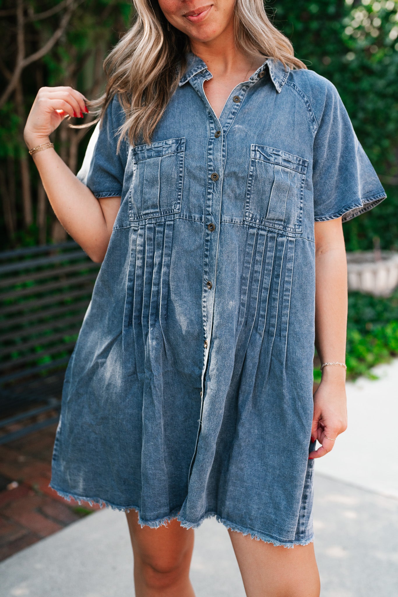 First Impression Frayed Hem Denim Dress