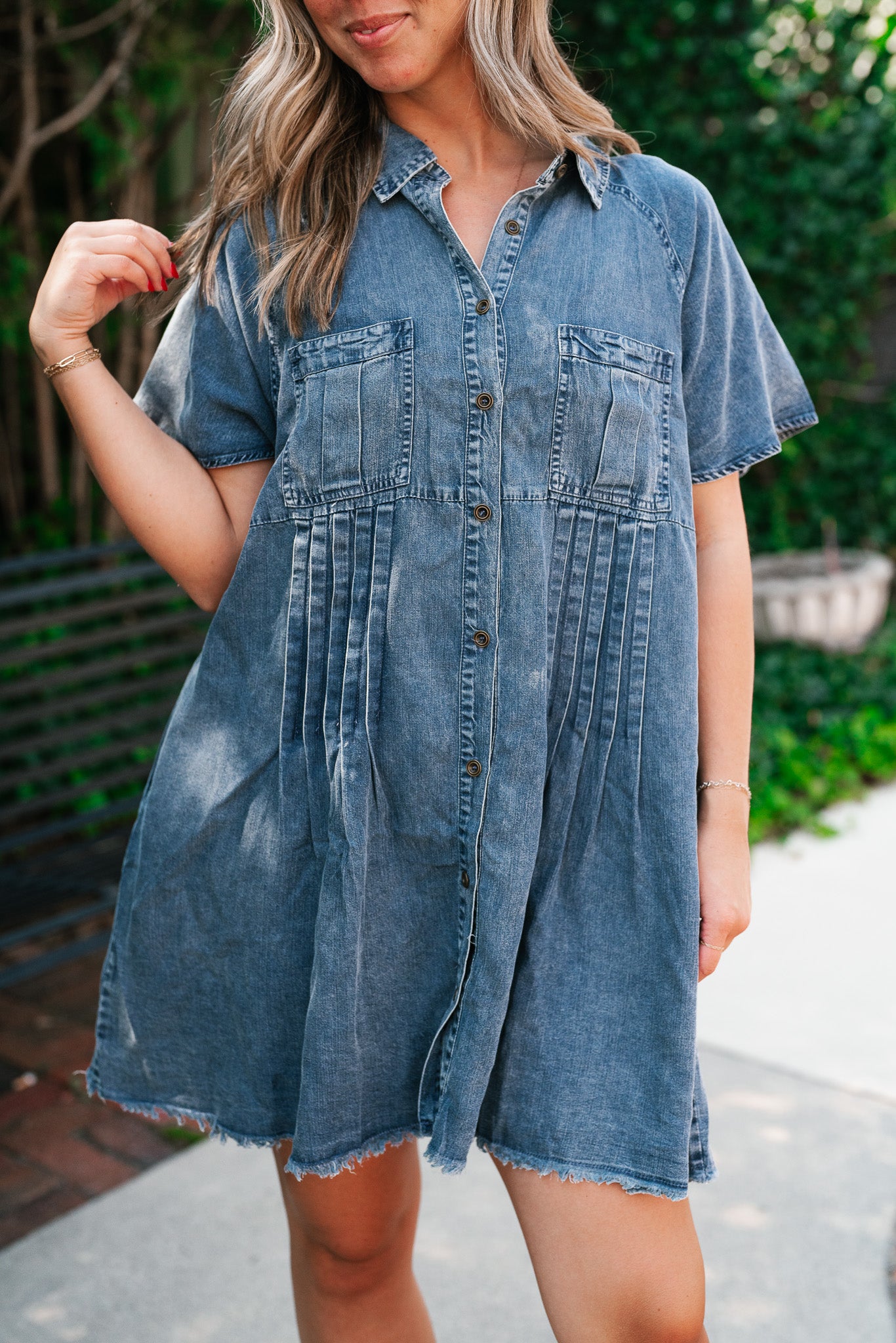 First Impression Frayed Hem Denim Dress