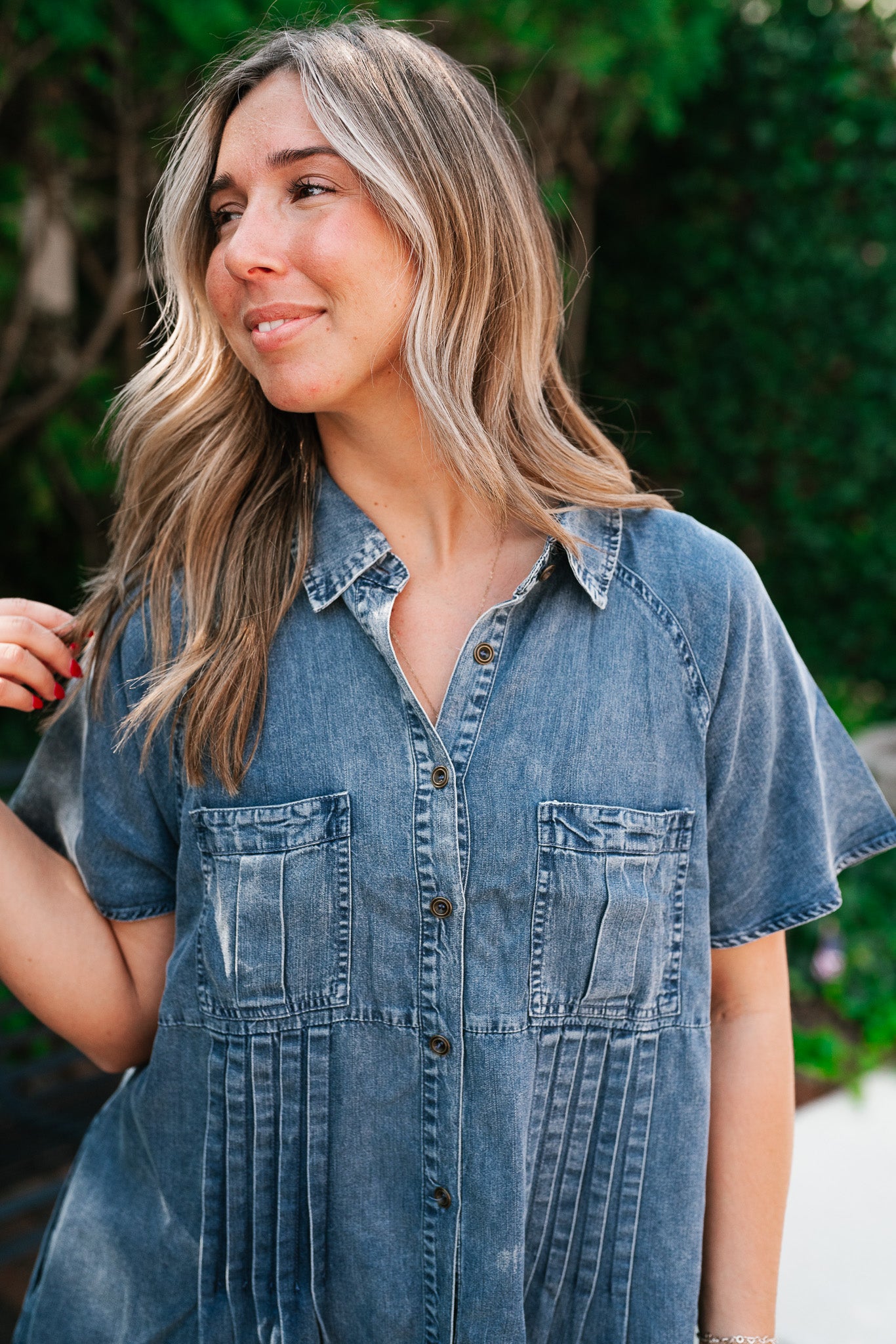 First Impression Frayed Hem Denim Dress