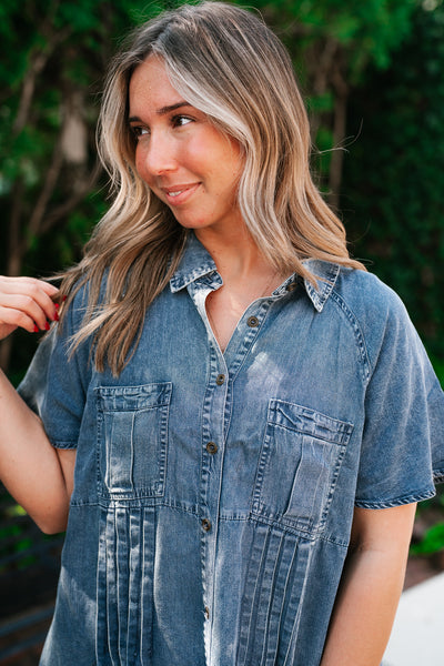 First Impression Frayed Hem Denim Dress