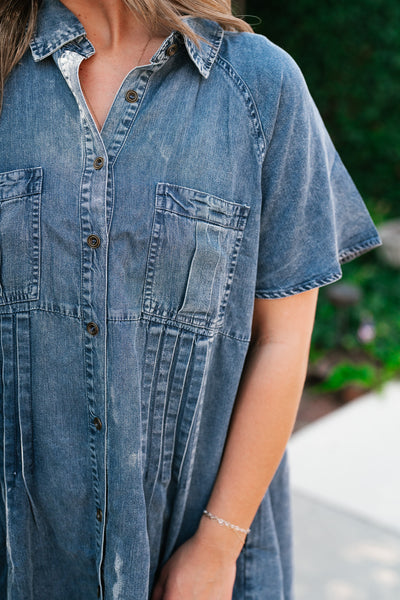 First Impression Frayed Hem Denim Dress