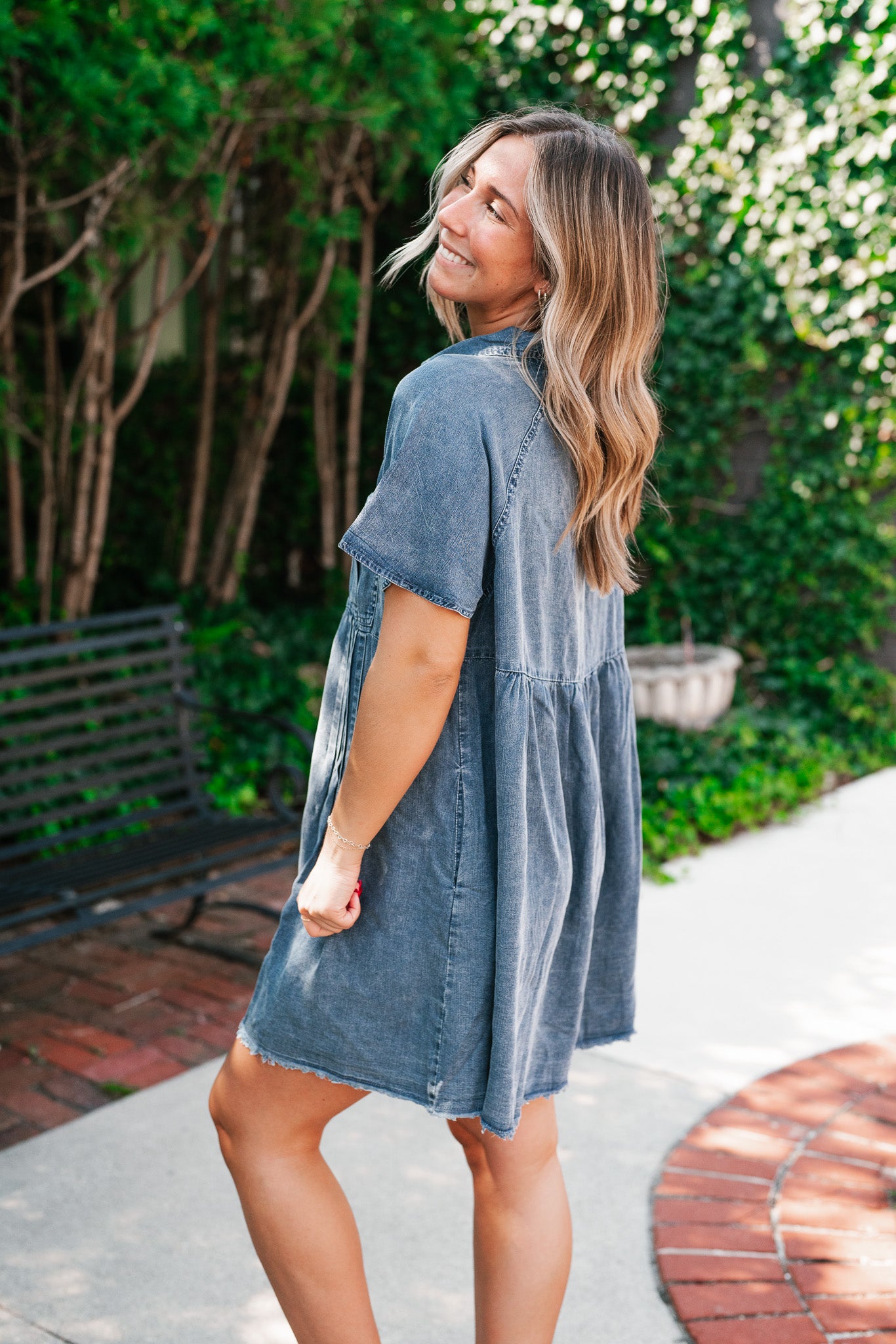 First Impression Frayed Hem Denim Dress