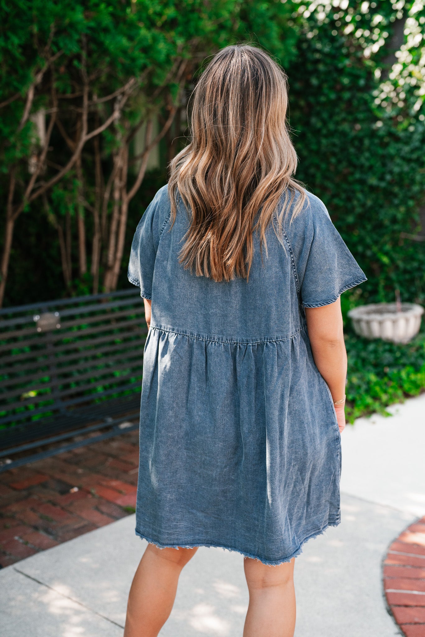 First Impression Frayed Hem Denim Dress