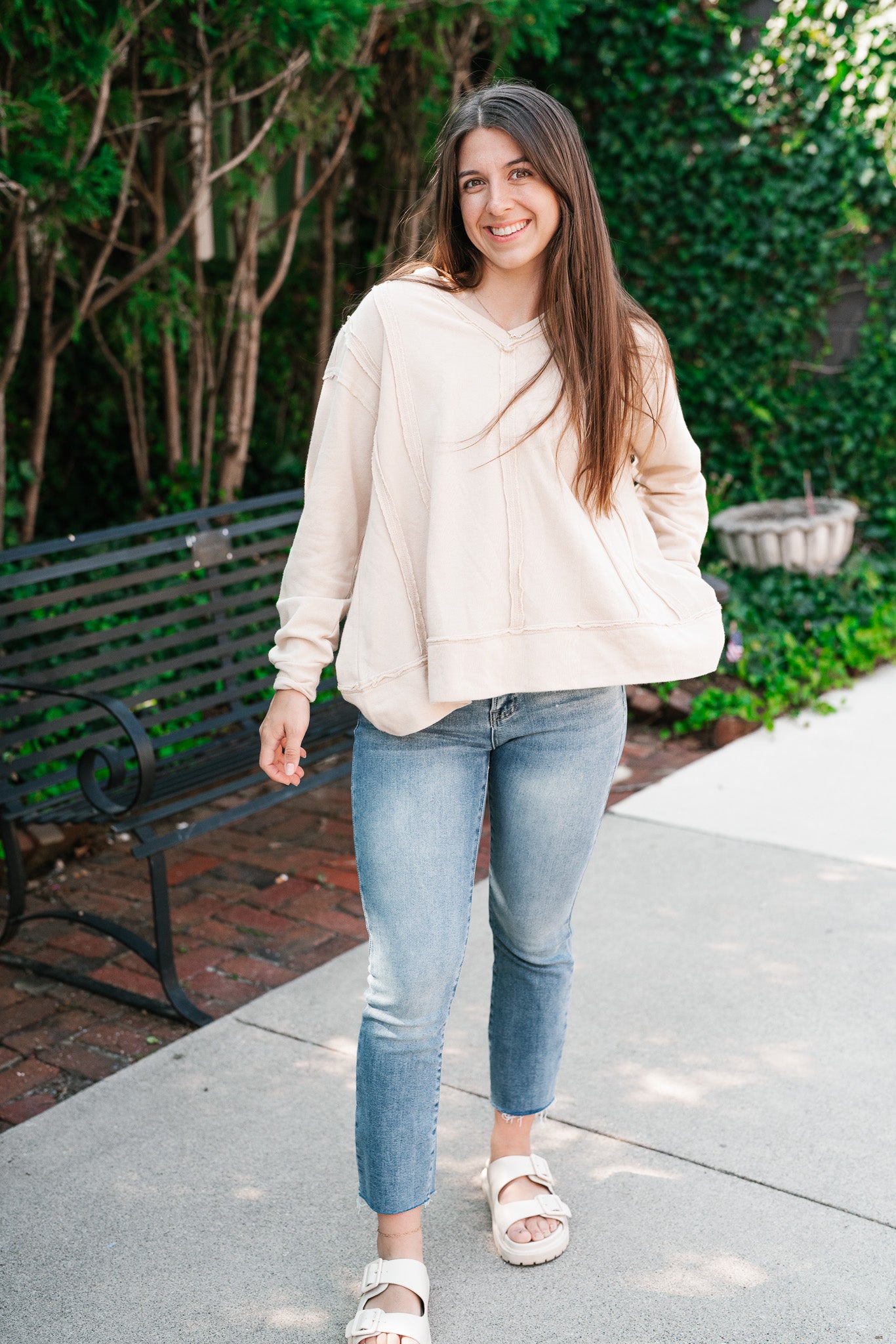 Let's Dream V Neck Long Sleeve Top