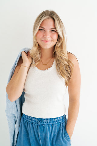 Everyday Lace Trim Tank - Grey