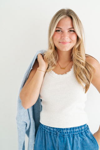 Everyday Lace Trim Tank - Grey