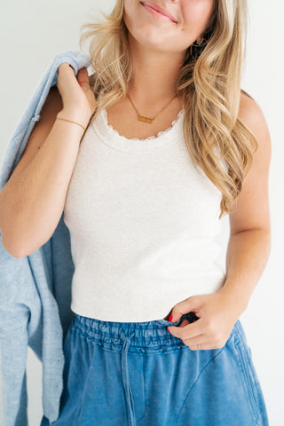 Everyday Lace Trim Tank - Grey