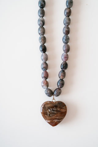 Dark Brown Beaded Heart Necklace